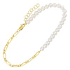 14K YG Half Pearl & Half Paperclip Bracelet