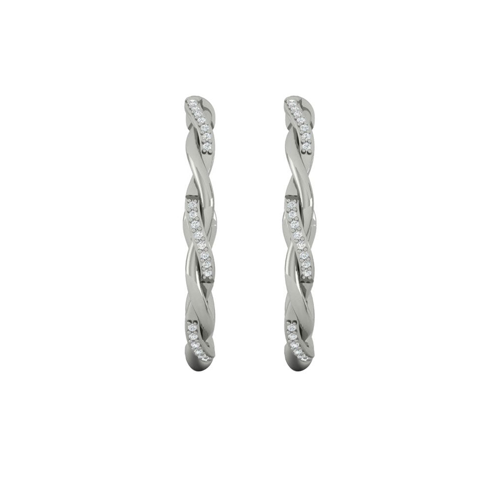 14K White Gold Diamond Hoop Stud Earrings
