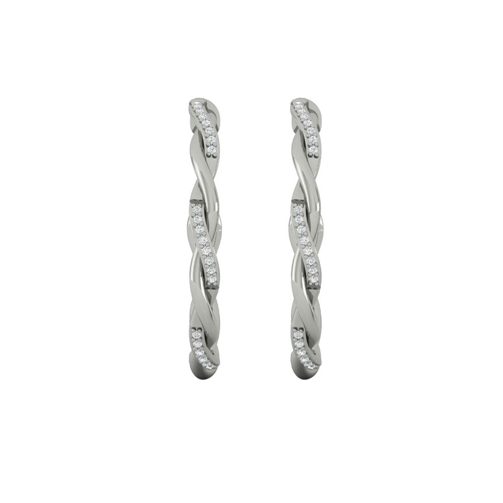 14K White Gold Diamond Hoop Stud Earrings