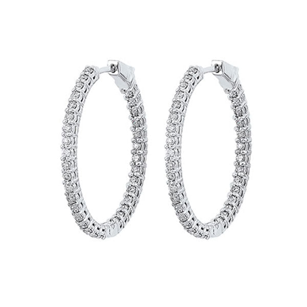 14K White Gold Diamond Inside Outside Hoop Earrings