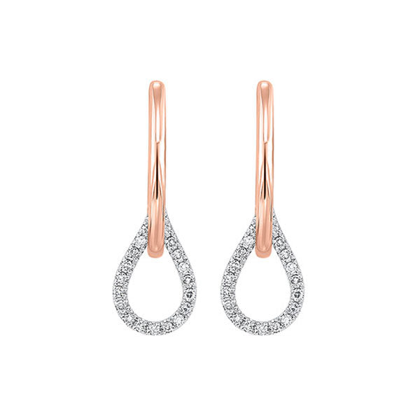 14K Rose And White Gold Stud Drop Style Earrings