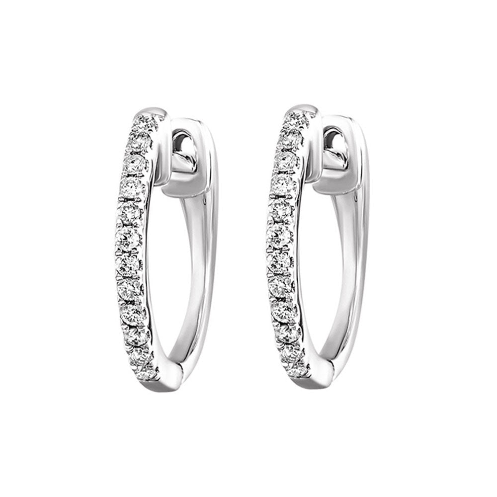 10K White Gold Diamond Hoop Earrings