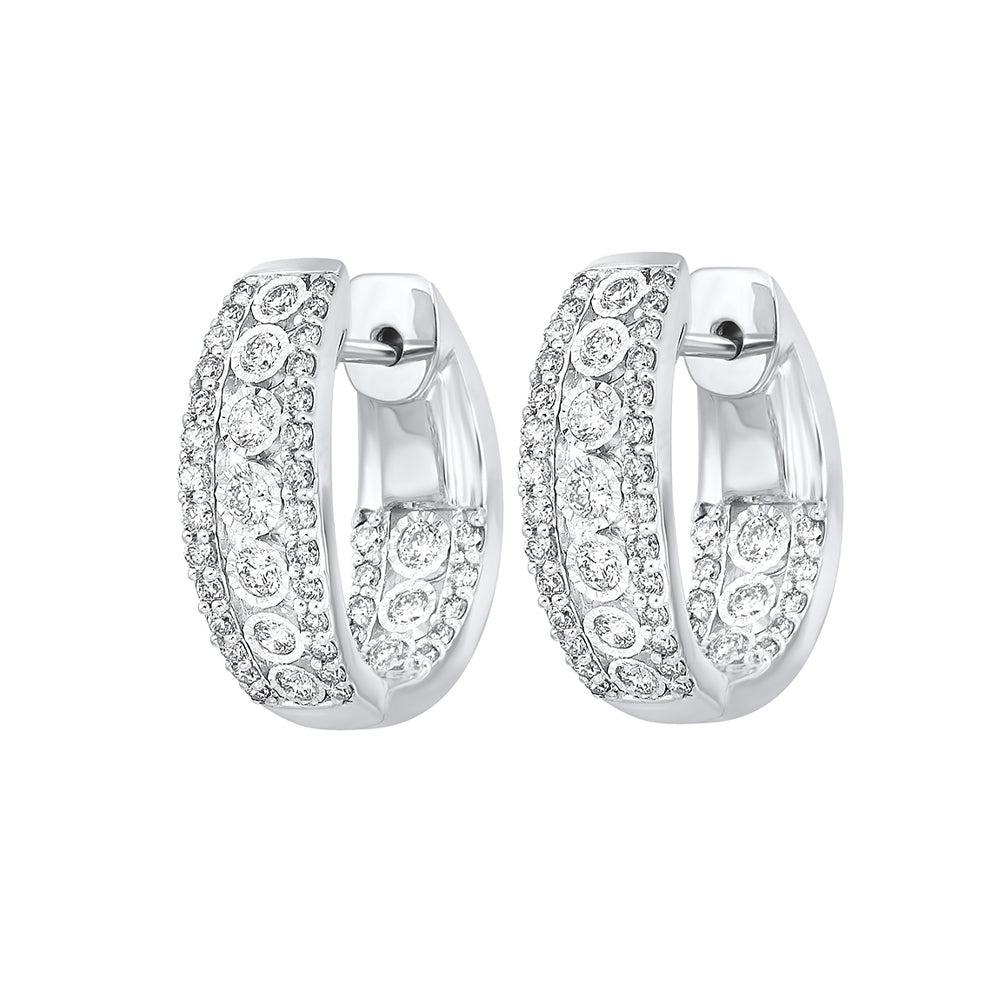 14K White Gold Diamond Hoop Earrings