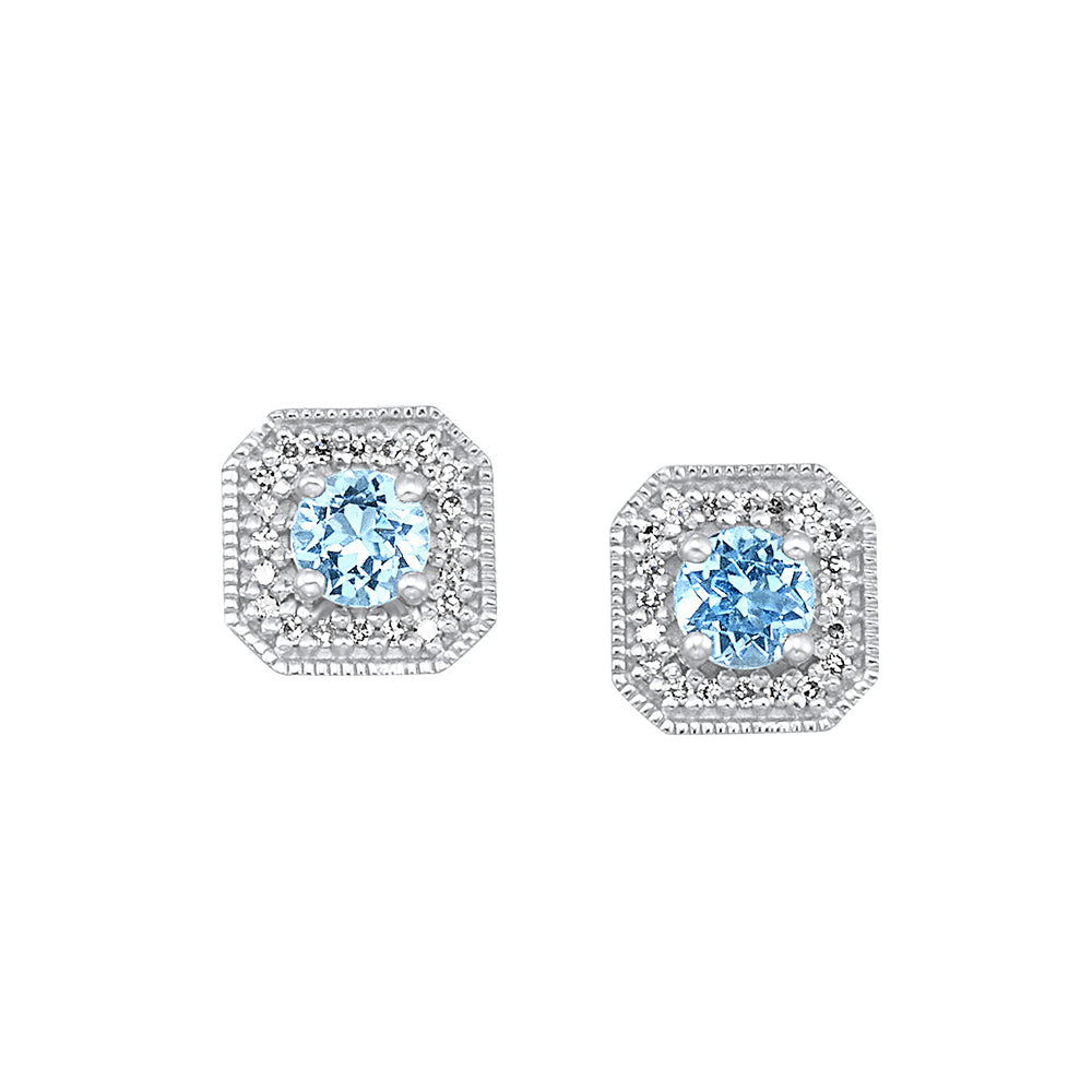 10K White Gold Blue Topaz Diamond Stud Earrings