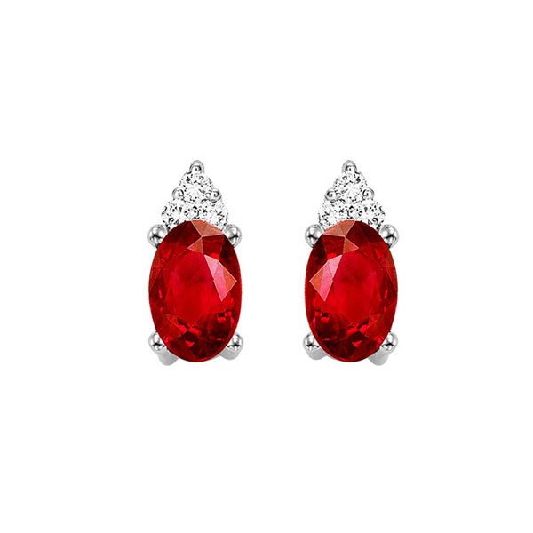 10K White Gold Garnet Diamond Stud Earrings