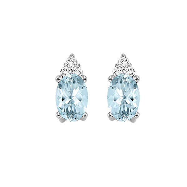 10K White Gold Aquamarine Diamond Stud Earrings