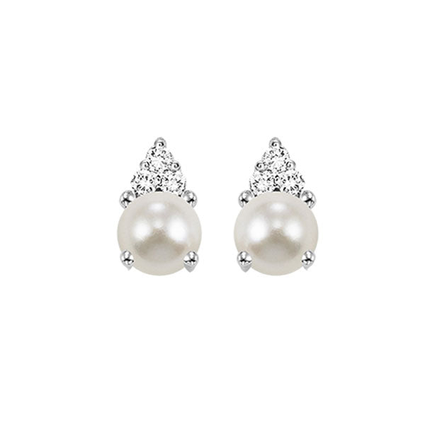 10K White Gold Pearl Diamond Stud Earrings