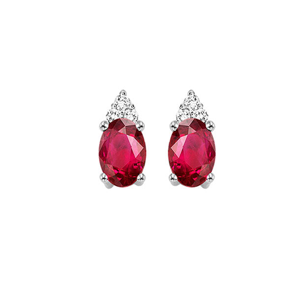 10K White Gold Ruby Diamond Stud Earrings