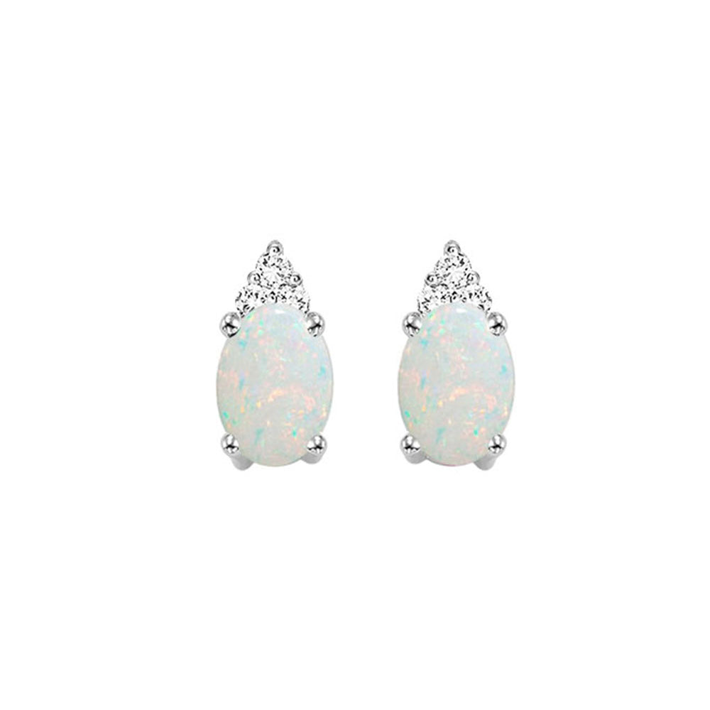 10K White Gold Opal Diamond Stud Earrings