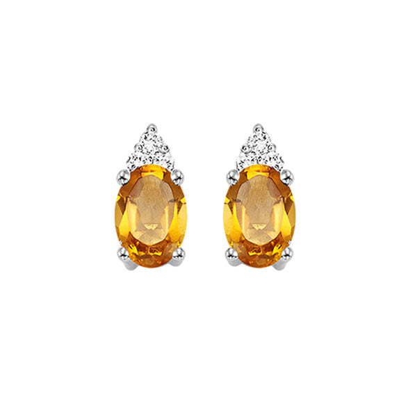 10K White Gold Citrine Diamond Stud Earrings