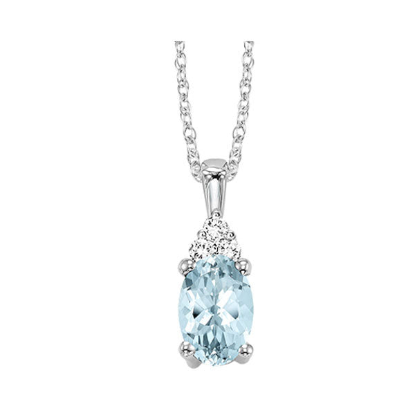 10K White Gold Aquamarine Diamond Pendant