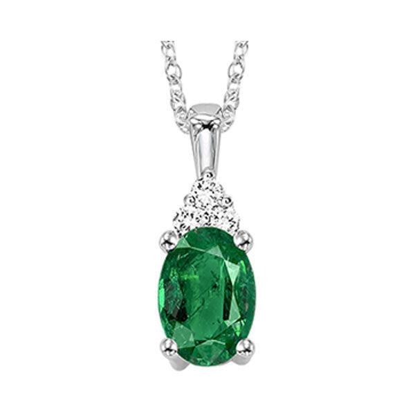 10K White Gold Emerald Diamond Pendant