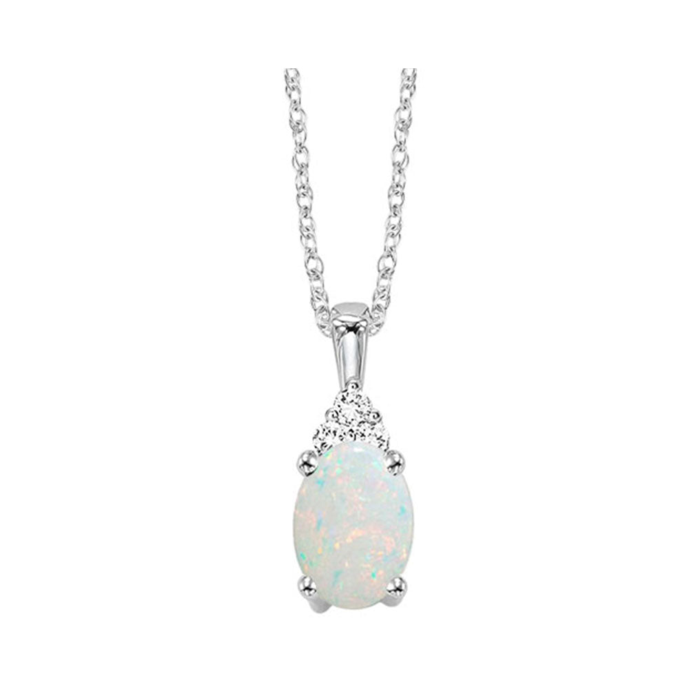 10K White Gold Opal Diamond Pendant
