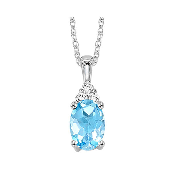 10K White Gold Blue Topaz Diamond Pendant