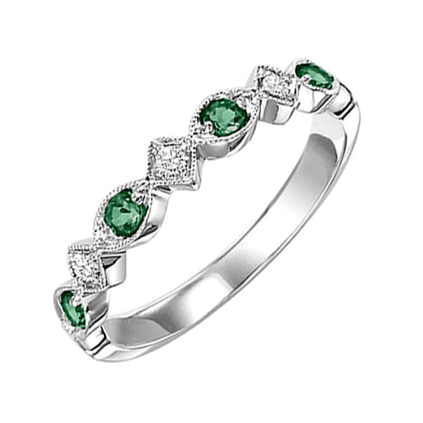 10K White Gold Emerald Diamond Stackable Ring