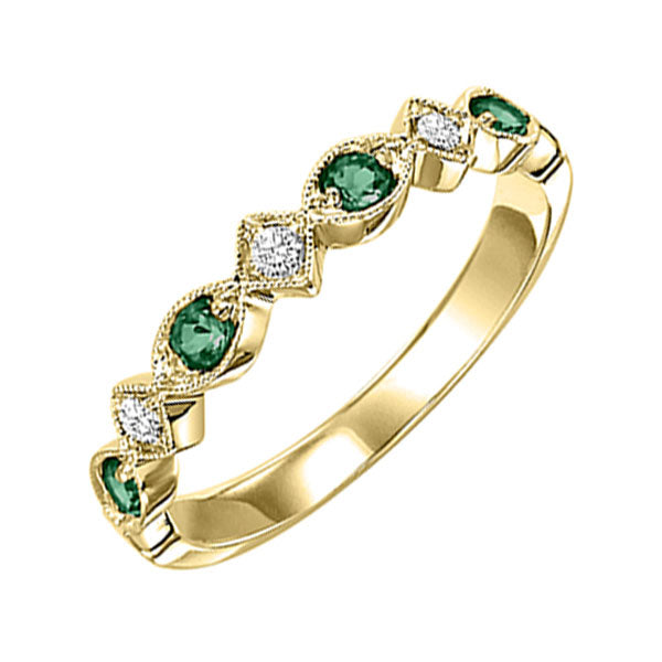 10K Yellow Gold Emerald Diamond Stackable Ring