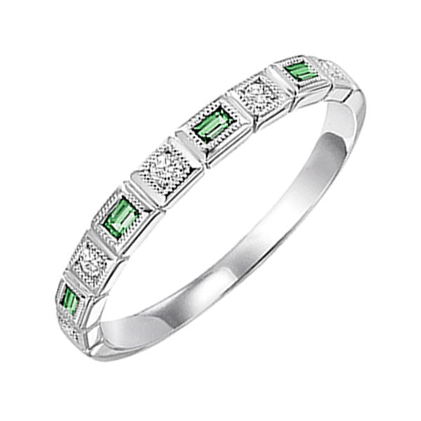10K White Gold Emerald Diamond Stackable Ring