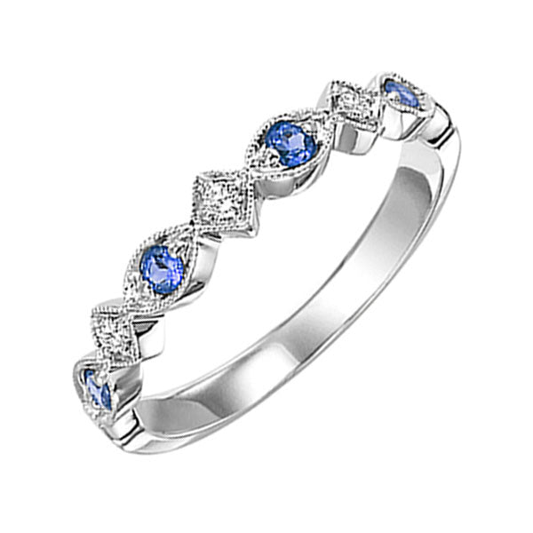 10K White Gold Sapphire Diamond Stackable Ring