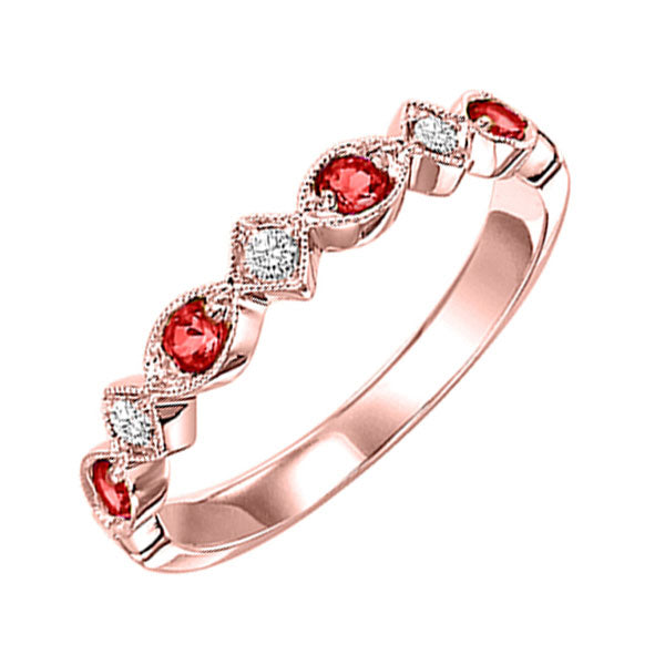 10K Rose Gold Ruby Diamond Stackable Ring