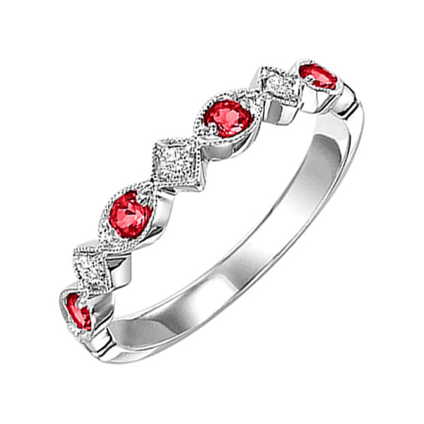 10K White Gold Ruby Diamond Stackable Ring