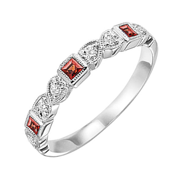 10K White Gold Garnet Diamond Stackable Ring