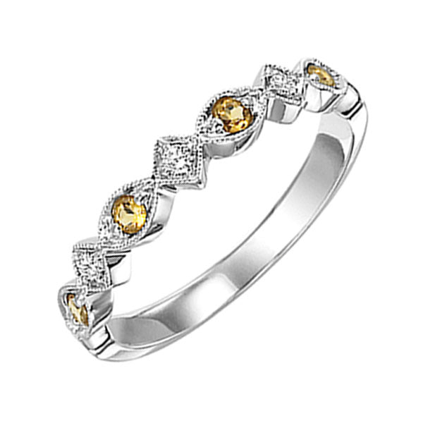 10K White Gold Citrine Diamond Stackable Ring