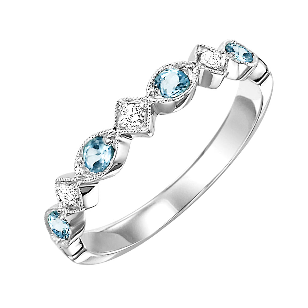 10K White Gold Aquamarine Diamond Stackable Ring