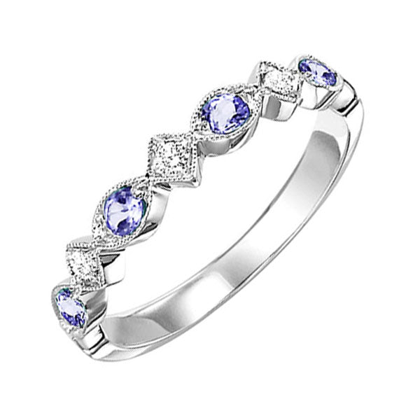 10K White Gold Synthetic Alexandrite Diamond Stackable Ring