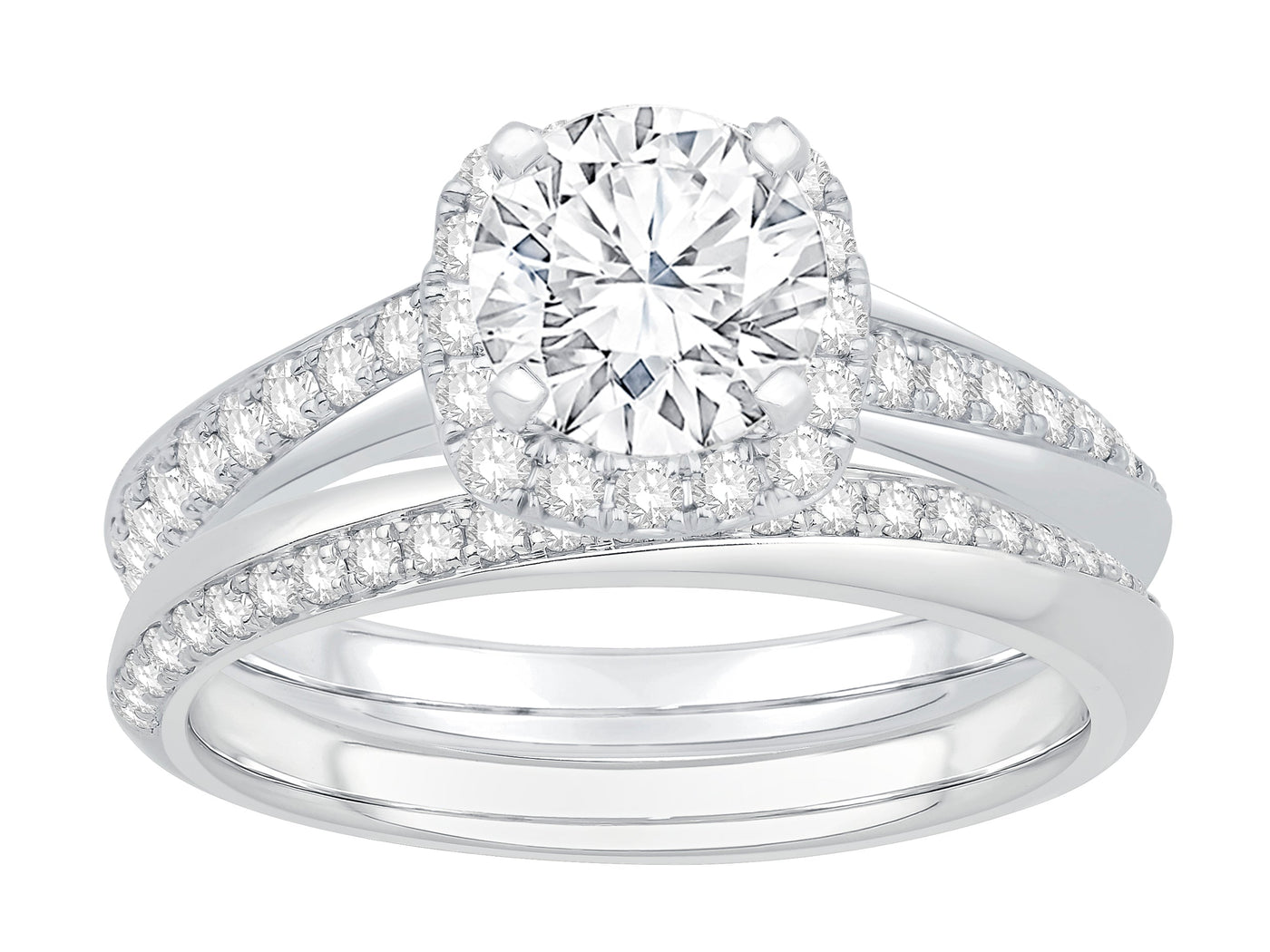 14K White Gold Diamond Engagement And Wedding Ring Set (1ctw)