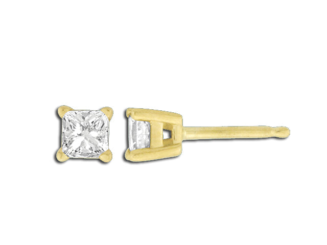 14K Yellow Gold Diamond Princess Cut Earrings (1/10ctw)