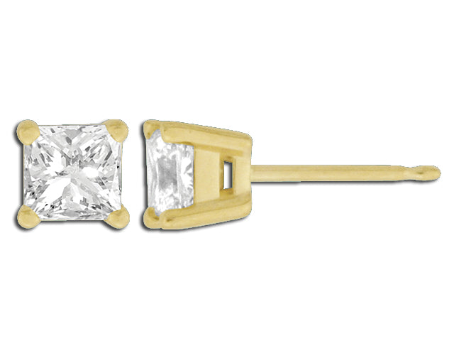 14K Yellow Gold Diamond Princess Cut Earrings (1 ctw)