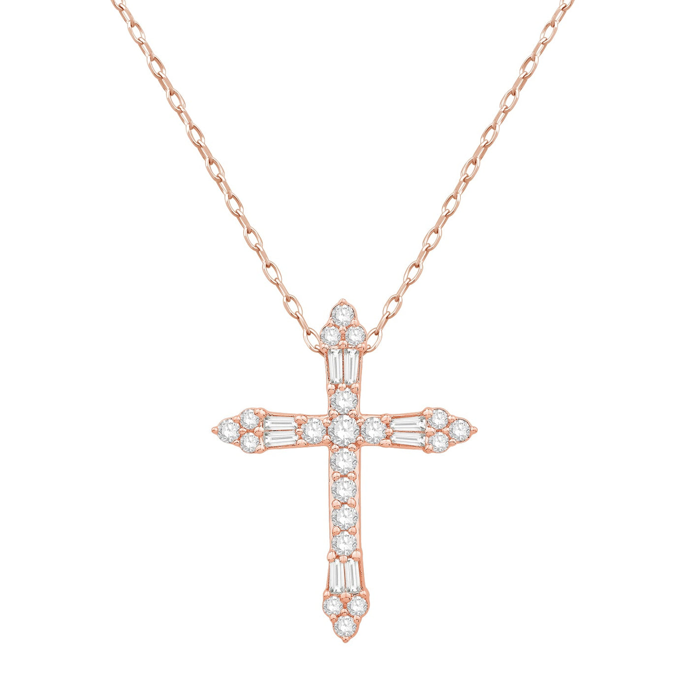 14K Rose Gold Diamond Cross Pendant