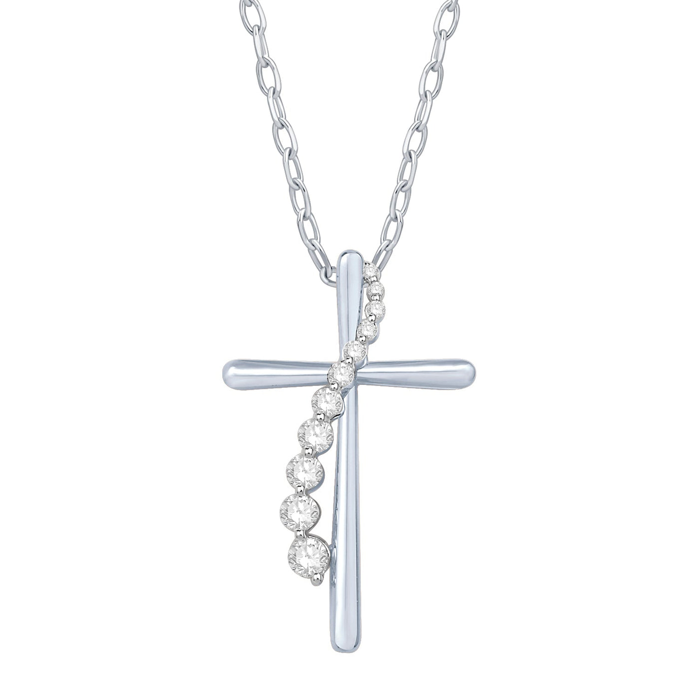 10K White Gold Diamond Cross Pendant