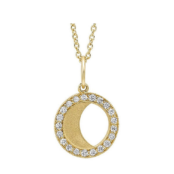 14K Yellow Gold Diamond Moon Pendant