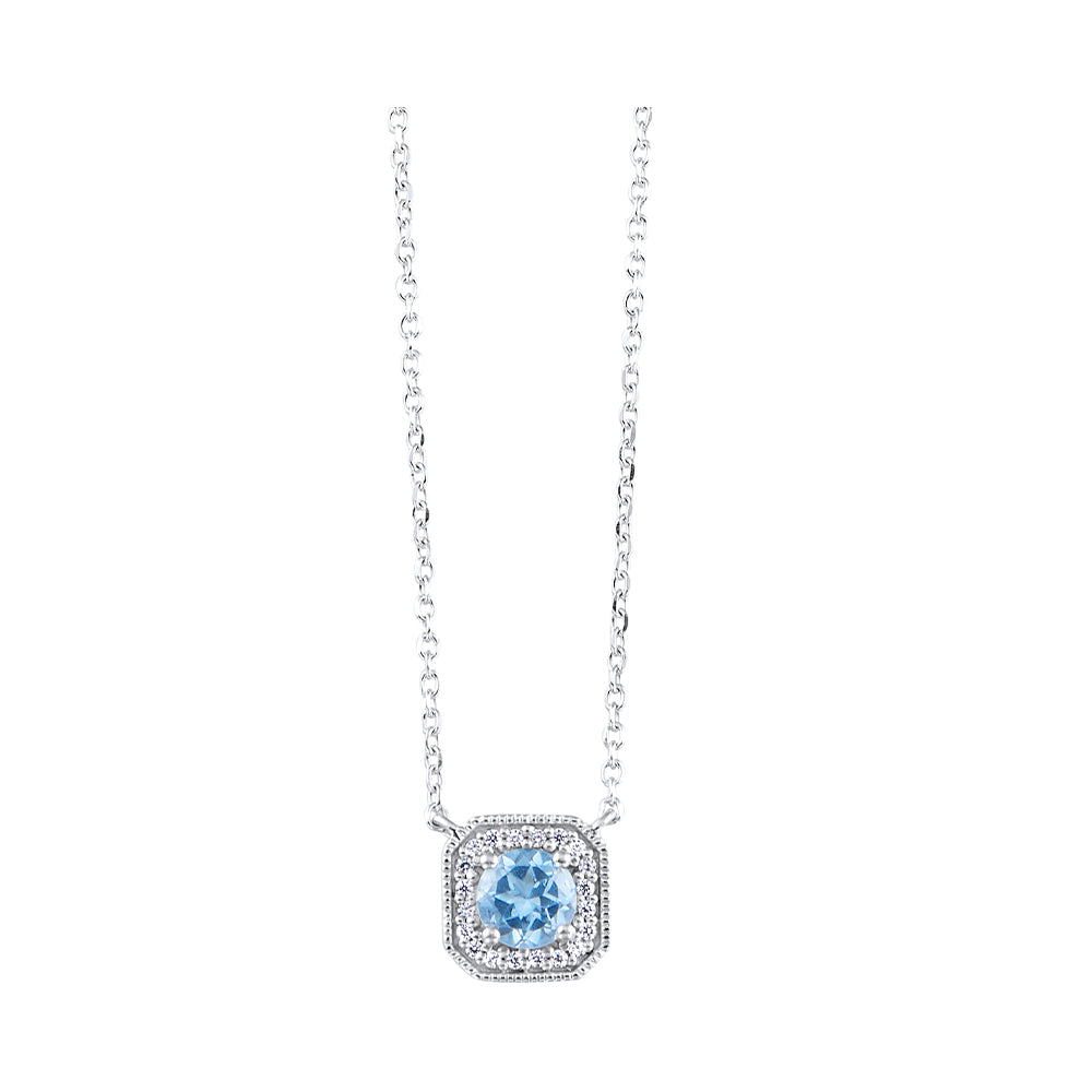 10K White Gold Blue Topaz Diamond Pendant