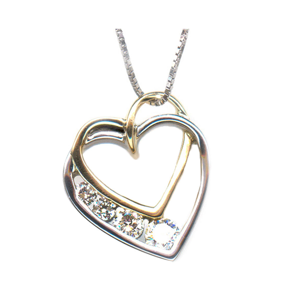 14K White Gold And Rose Gold Diamond Heart Pendant