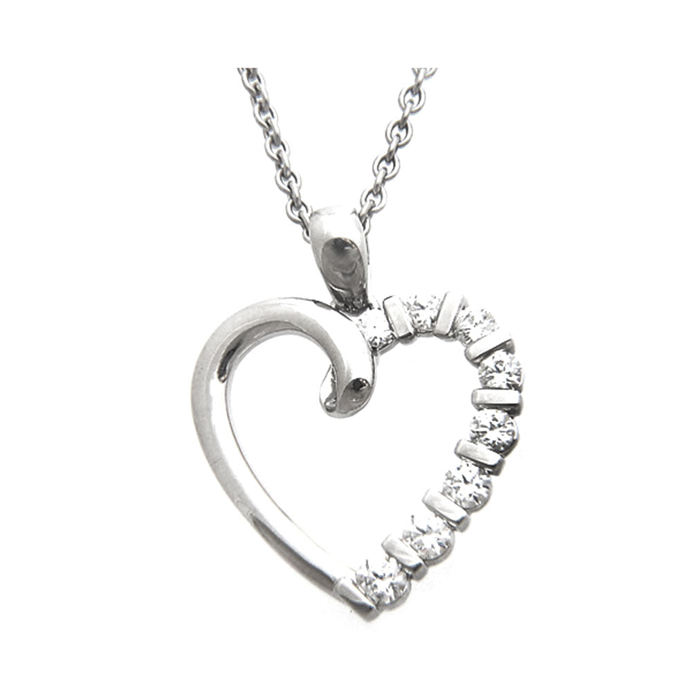 14K White Gold Diamond Heart Pendant