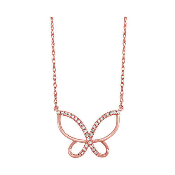 10K Rose Gold Diamond Butterfly Necklace