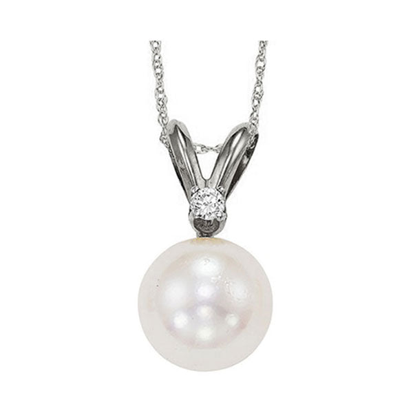 14K White Gold Pearl Diamond Pendant