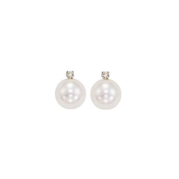 14K White Gold Pearl Diamond Stud Earrings