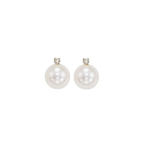 14K Yellow Gold Pearl Diamond Stud Earrings