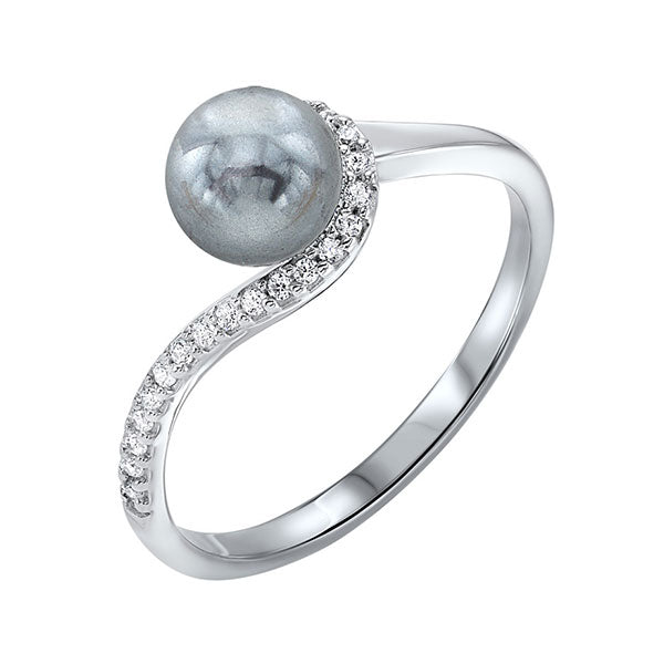 CZ Sterling Silver Black Pearl Ring