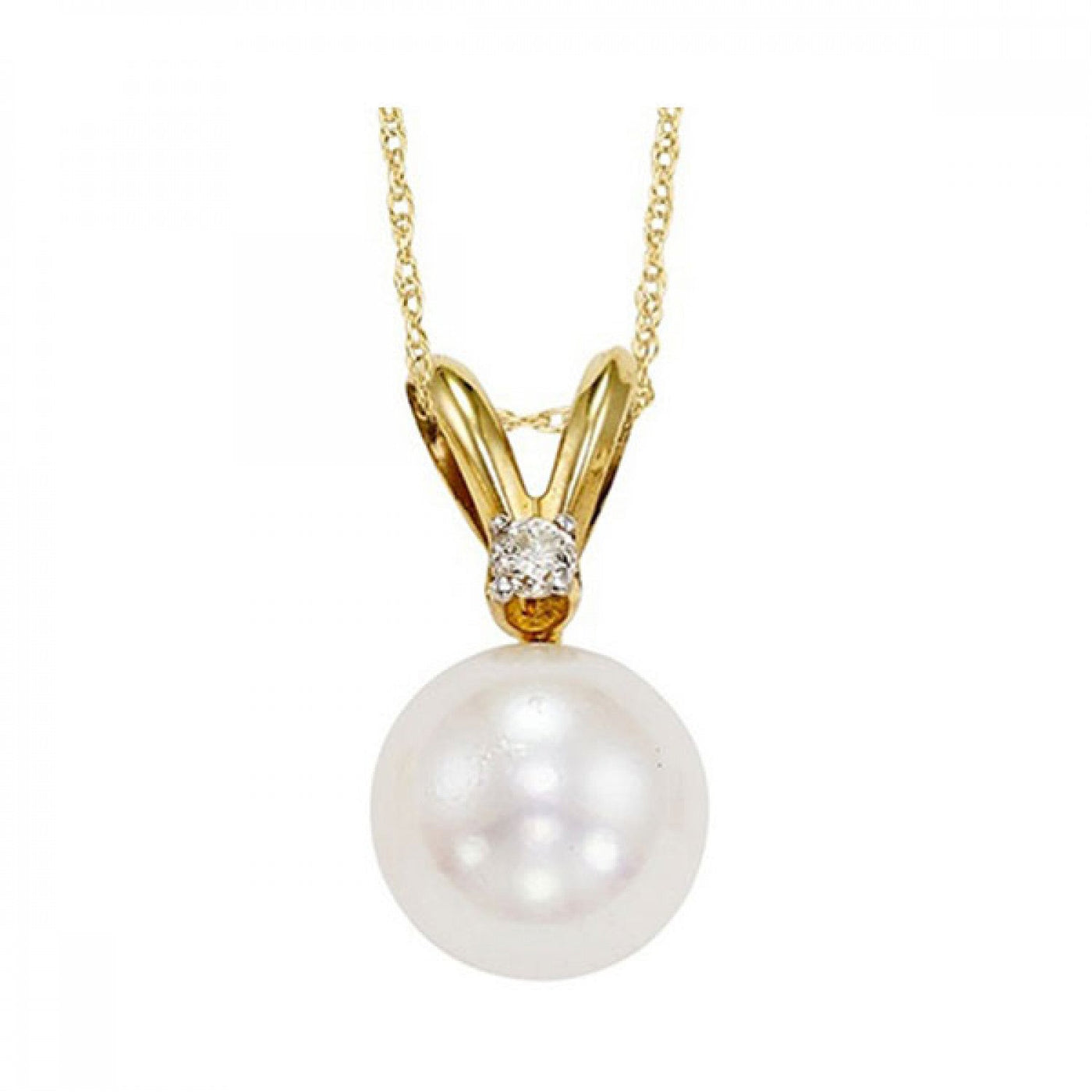 14K Yellow Gold Pearl Diamond Pendant